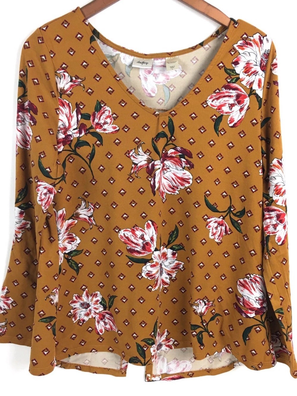 Daytrip Mustard Floral V-Neck Long Sleeve Top